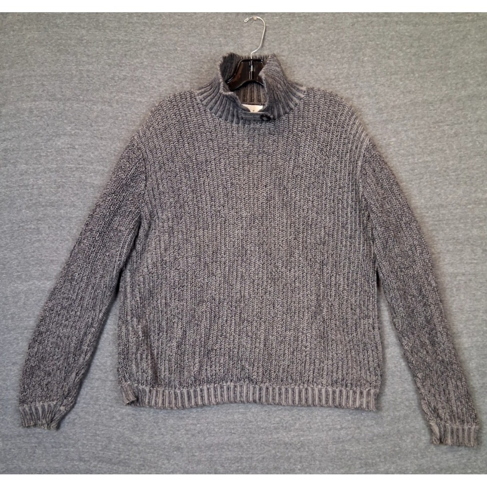 VTG Willow Womens Sweater L Gray Chunky Knit Mock Neck Fisherman Coastal Capsule